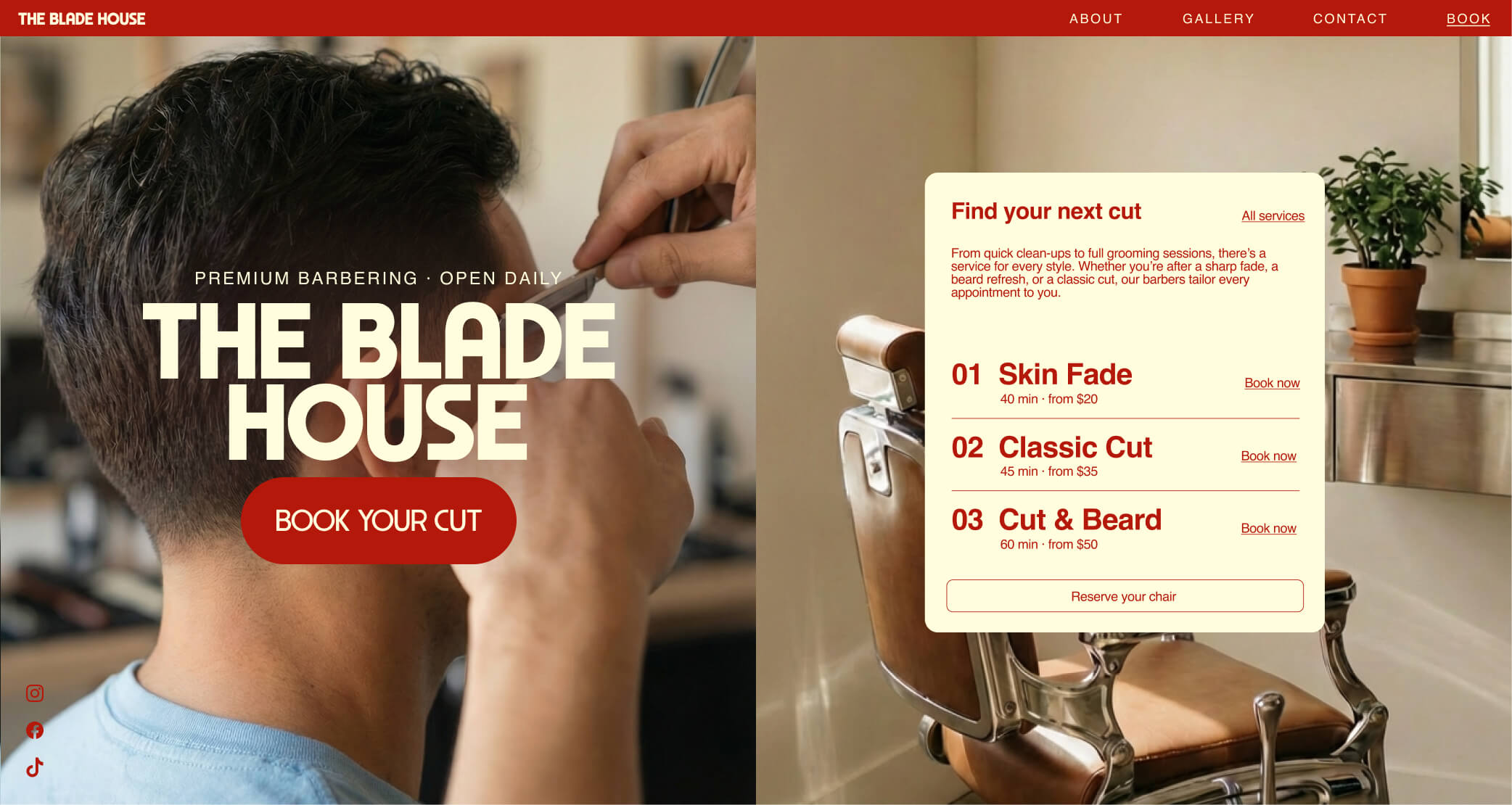 Barbershop booking website built with Margick